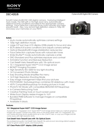 Sony DSC-H20 Marketing Specifications | Manualzz