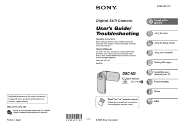 Using the menu. Sony Cyber Shot DSC-M2, DSC-M2 | Manualzz