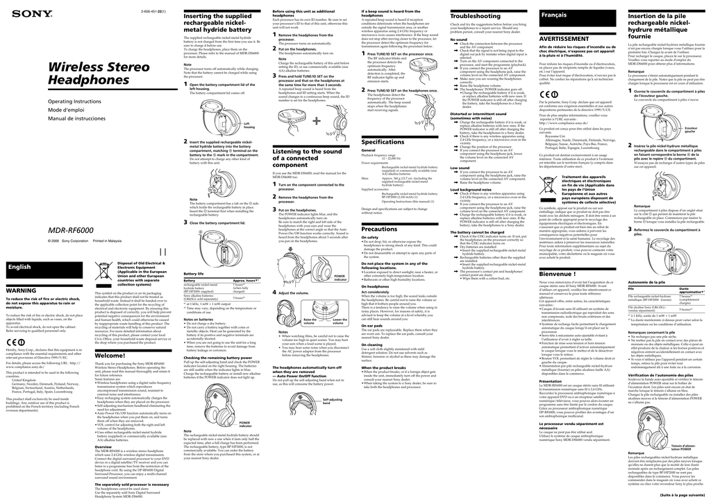 Sony Mdr Rf6000 User Manual Manualzz