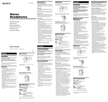 Sony MDR SA5000 User's Manual | Manualzz