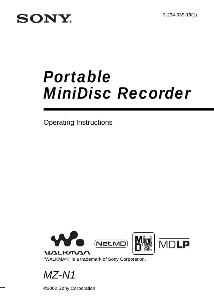Sony MZN1 User manual Manualzz