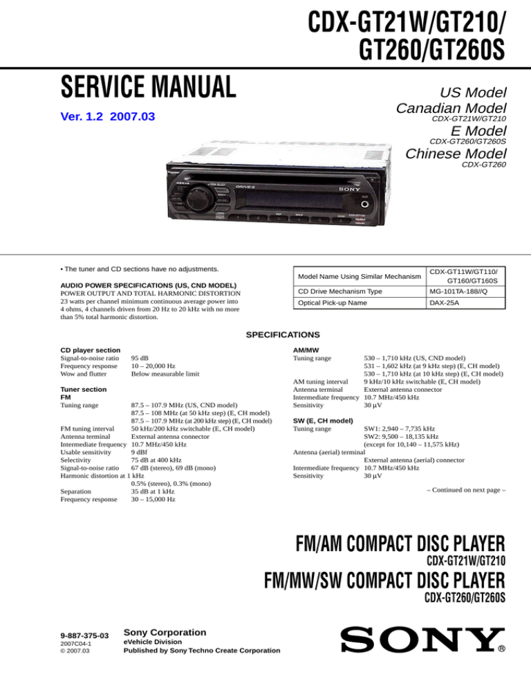 Sony Cdx Gt260 User Manual Manualzz