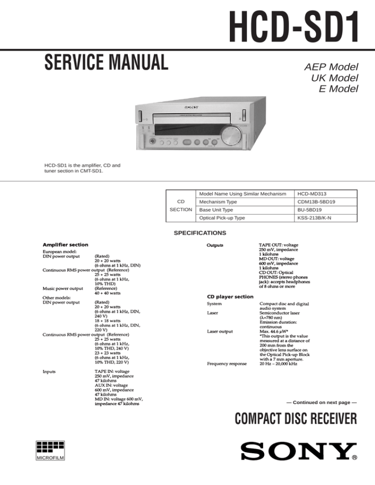 Sony Sony Hcd Sd1 User Manual Manualzz