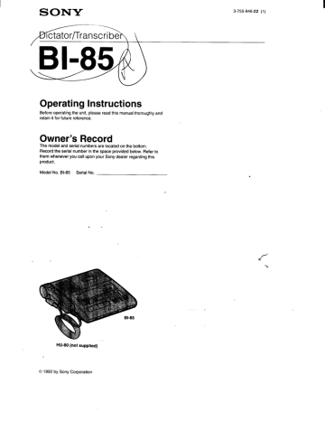 Sony BI-85 User's Manual | Manualzz