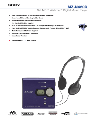 Sony MZ-N420D User's Manual | Manualzz
