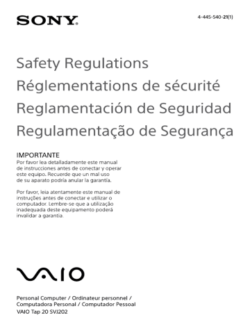 Sony SVJ20213CXW Safety & Regulations Guide | Manualzz