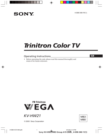 Sony Trinitron KV-HW21 Operating instructions | Manualzz
