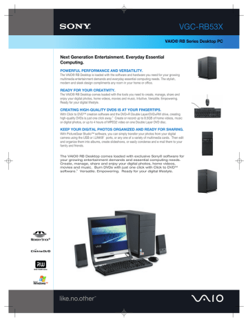 Sony VGC-RB53X Marketing Specifications | Manualzz