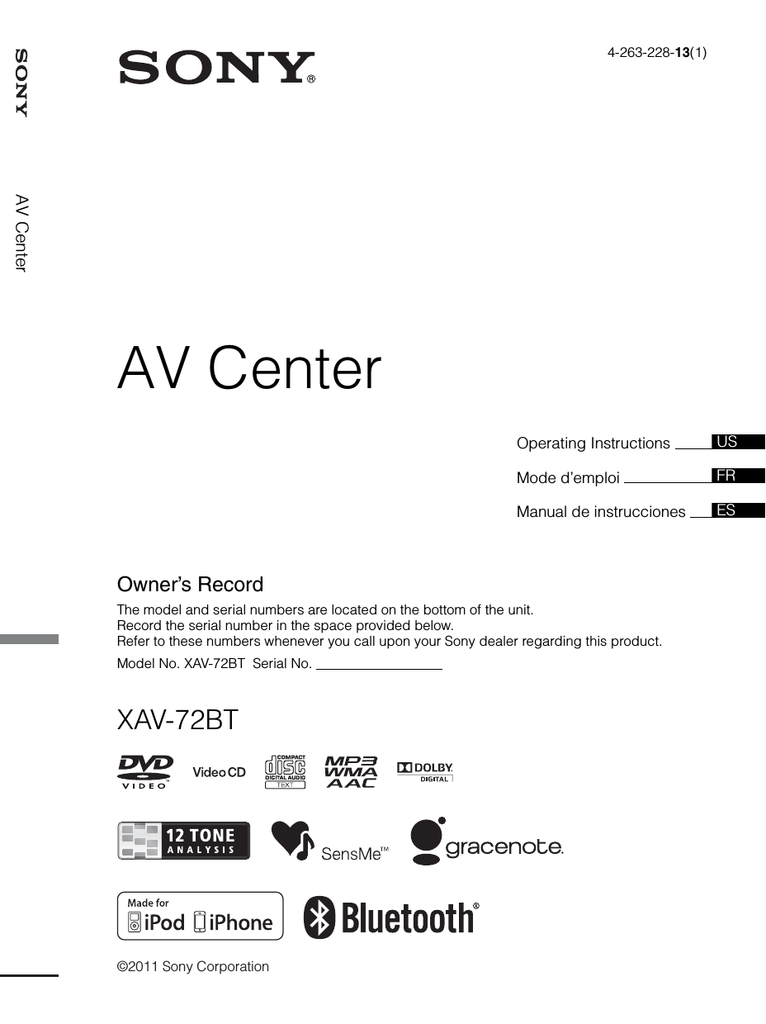 Sony Xav 72bt Operating Instructions Manualzz