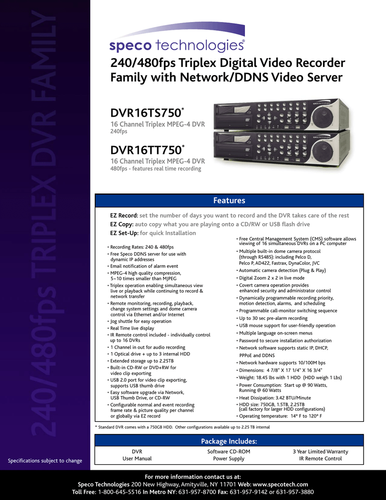 Speco Technologies Dvr16tt750 Dvr16ts750 User Manual Manualzz