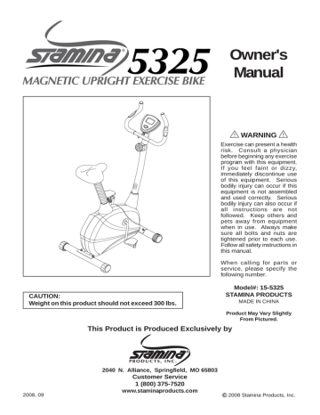 Stamina Products Magnetic Upright Exercise Bike 15 5325 User s