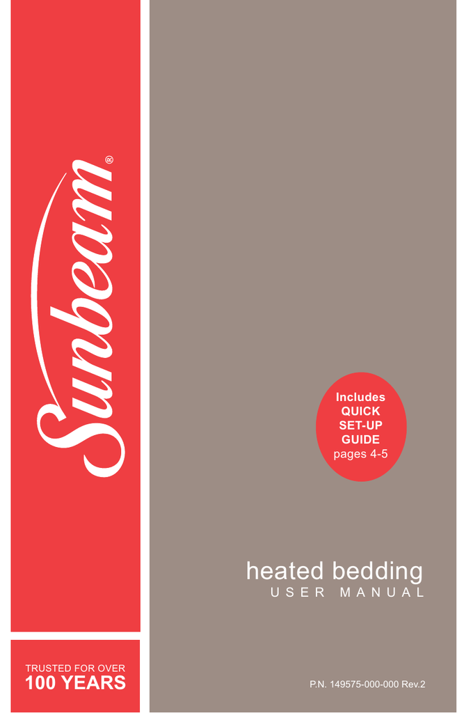 Sunbeam Bedding Heated Bedding System User s manual Manualzz