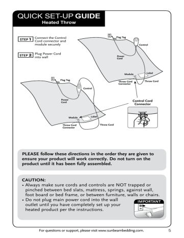 Sunbeam Bedding Heated Throw User's Manual | Manualzz