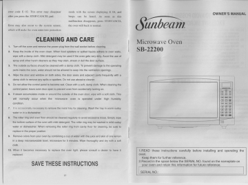 Sunbeam Sb 22200 User Manual Manualzz