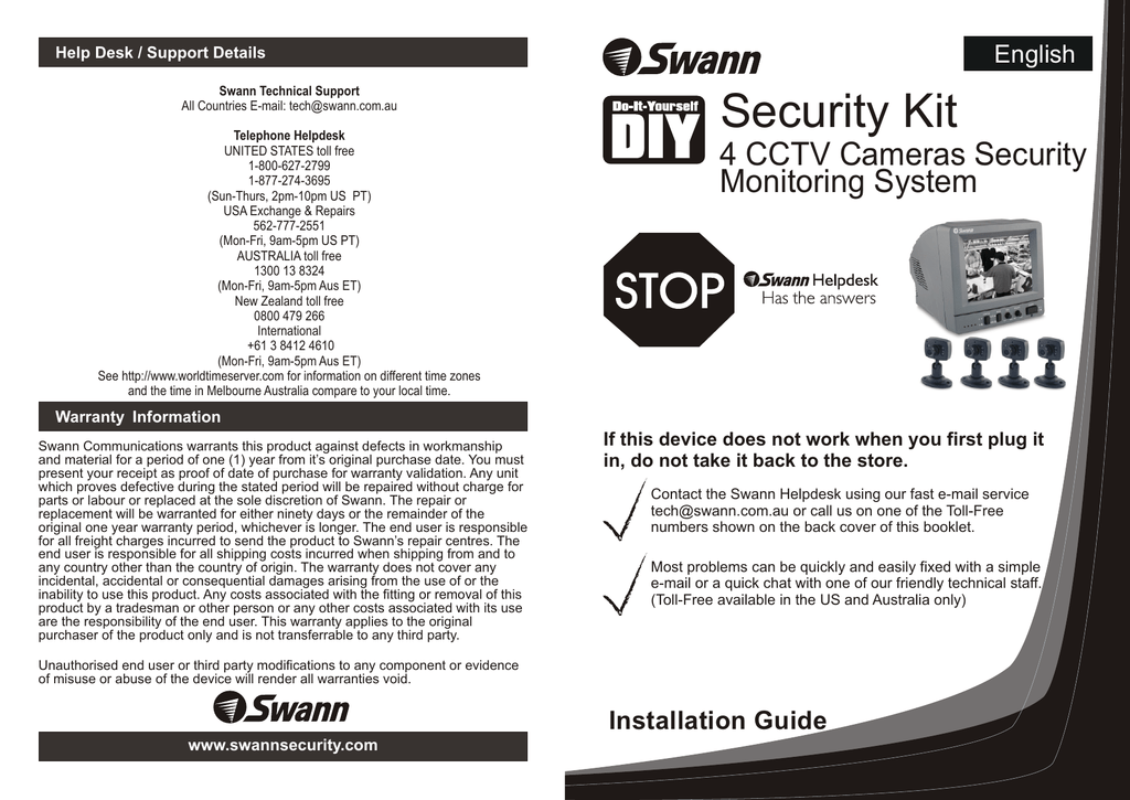 Swann 4 Cctv Cameras Security Monitoring System User S Manual