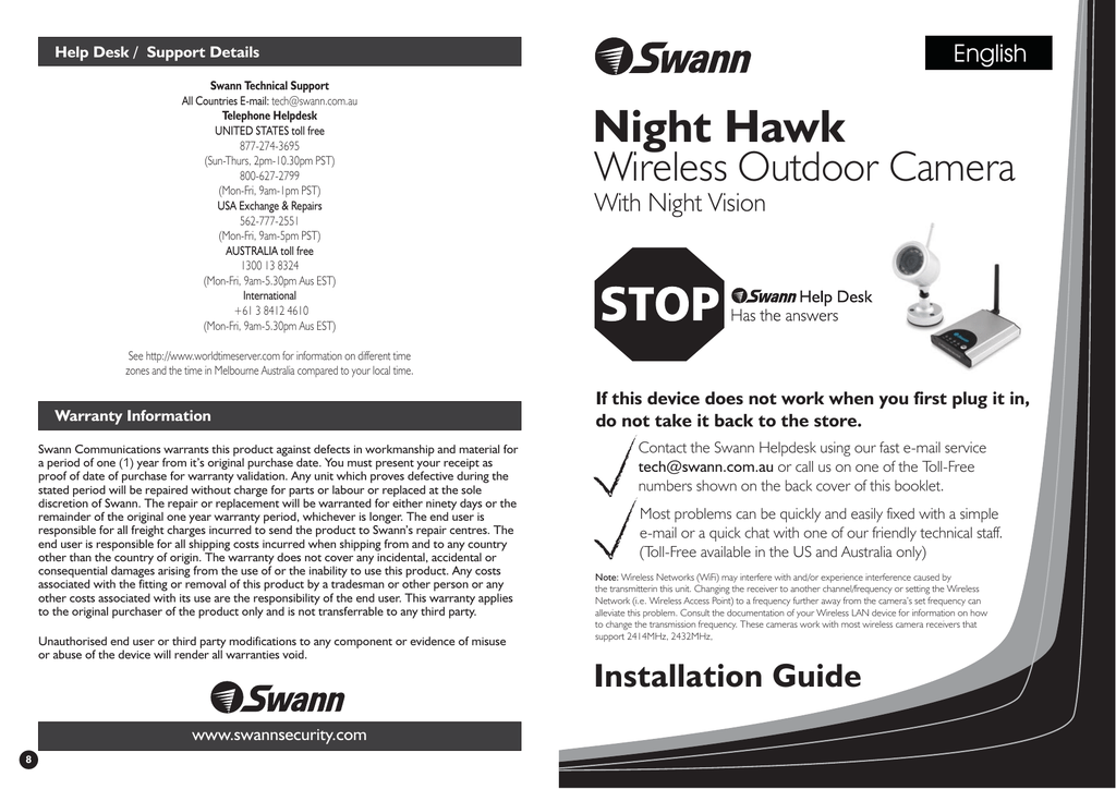 Swann Night Hawk Wireless Outdoor Camera User S Manual Manualzz Com