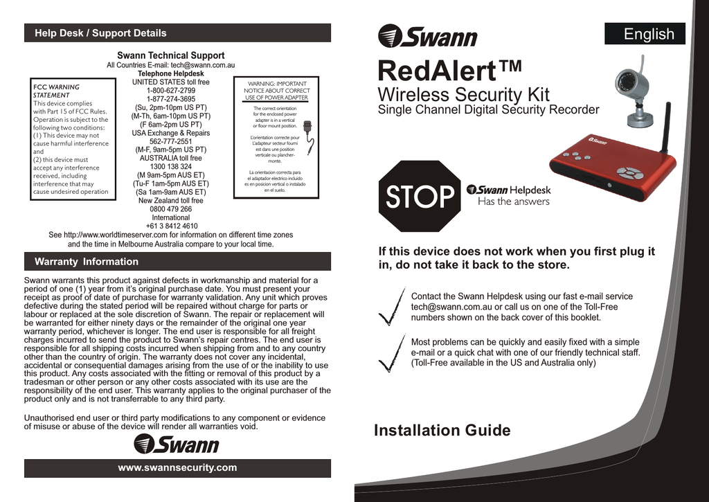 Swann Redalert Wireless Security Kit User S Manual Manualzz Com