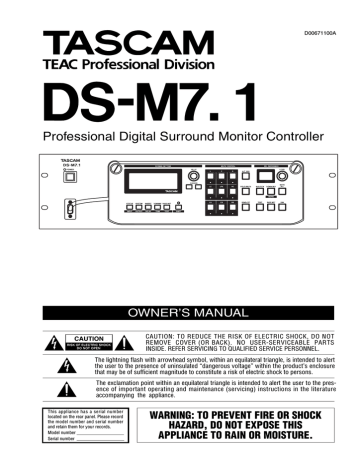 Tascam DS-M7.1 User's Manual | Manualzz