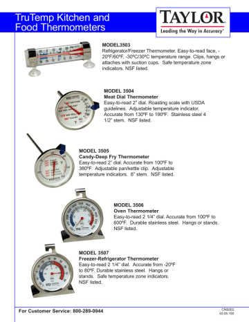 Taylor 3503 Refrigerator Freezer Thermometer, SS