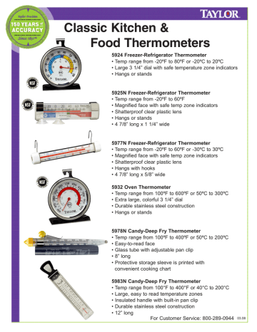 Taylor 6021 Classic 100F to 600F Stainless Grill Thermometer 