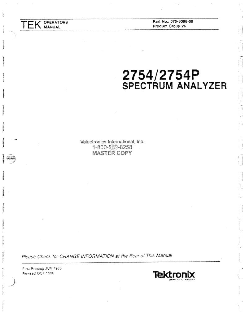 TEKTRONIX  2756P Spectrum Analyzer Programming Manual 