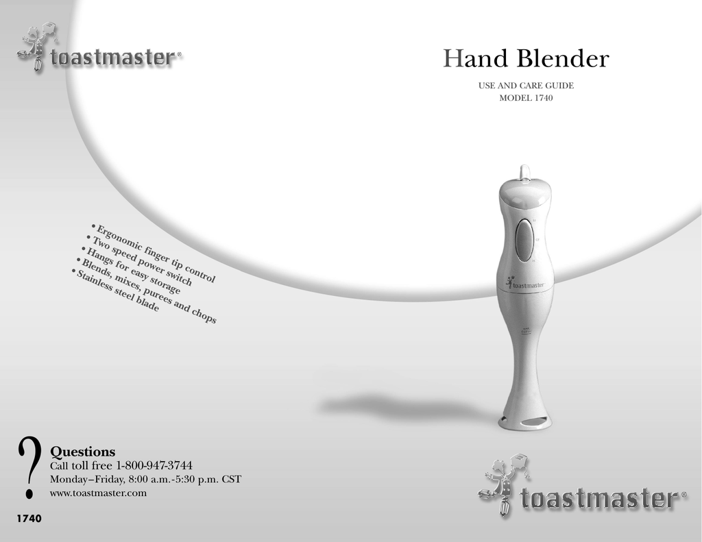 TOASTMASTER CLASSIC HAND BLENDER MODEL 1740 SPEEDS POWER SWITCH