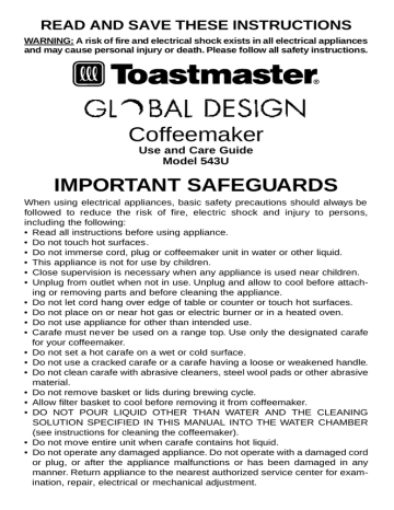 Toastmaster 543U Use and care guide | Manualzz
