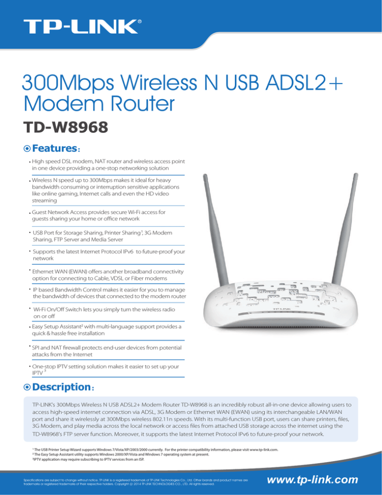 Tp Link Td W68 V3 Datasheet Manualzz