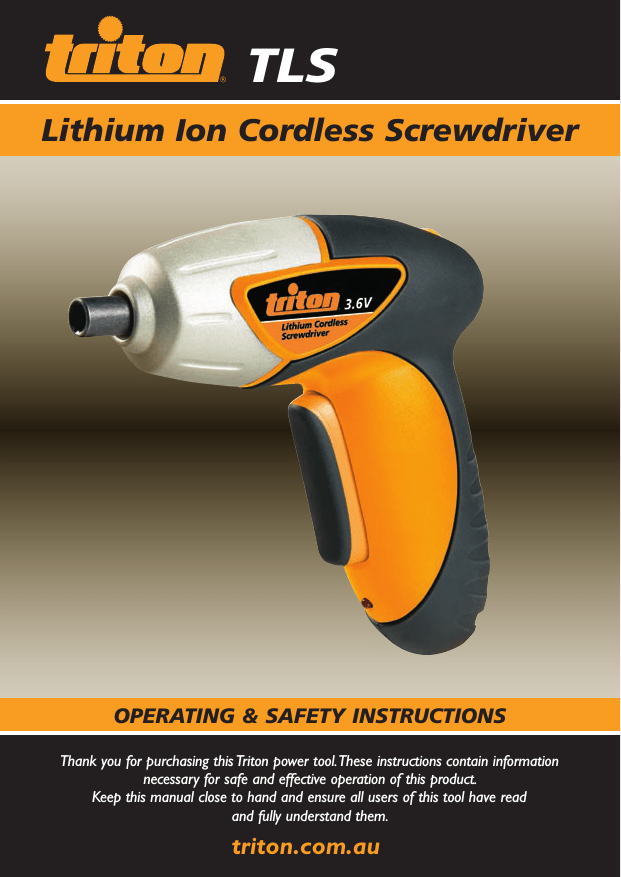 Triton Tools Lithium Ion Cordless Screwdriver User Manual Manualzz