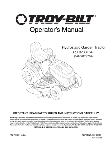 Troy-Bilt GT54 Operator's Manual | Manualzz