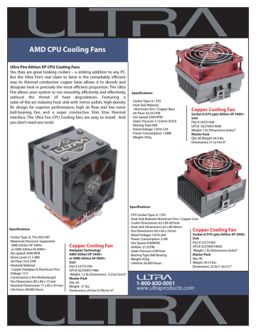 Ultra Products CPU Cooling Fans AMD User's Manual | Manualzz