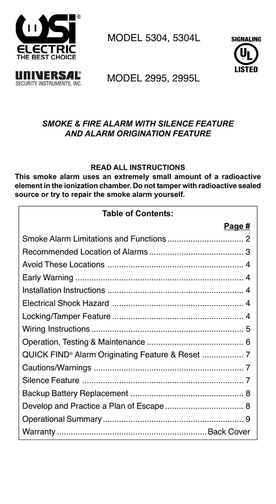 Usi electric smoke detector 5304