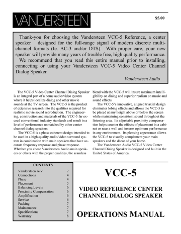 Vandersteen Audio VCC-5 User's Manual | Manualzz