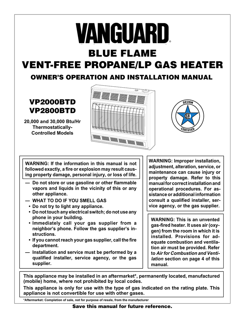 Vanguard Heating VP2000BTD User's Manual Manualzz