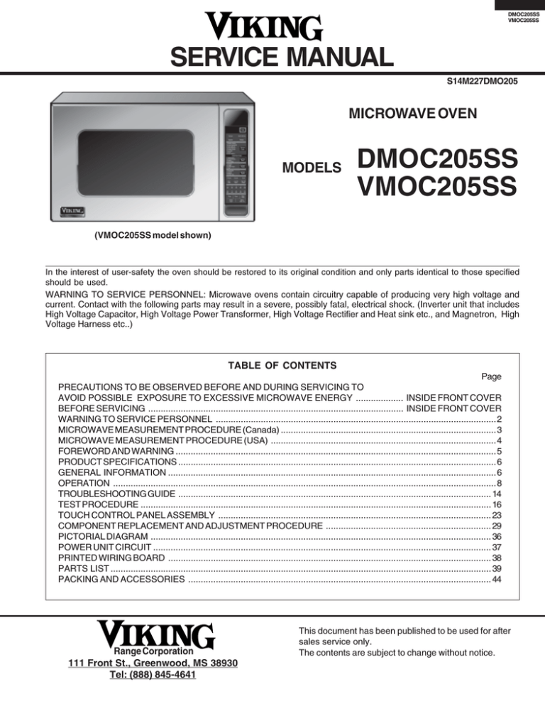 Viking DMOC205SS User manual | Manualzz
