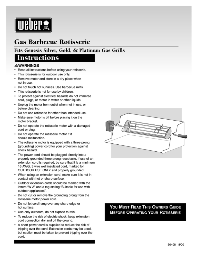 er GAS BARBECUE ROTISSERIE 50408 8/00 User manual Manualzz
