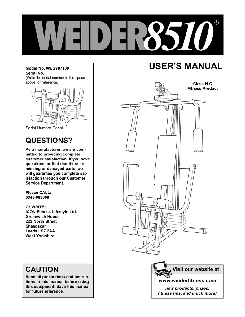 Weider 8510 Weight Resistance Chart