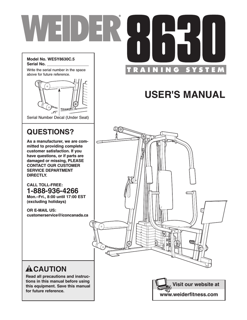 Weider 8630 2025 exercise guide