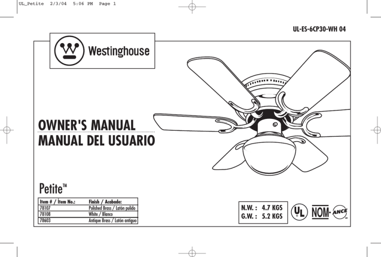 Westinghouse Fan User S Manual Manualzz