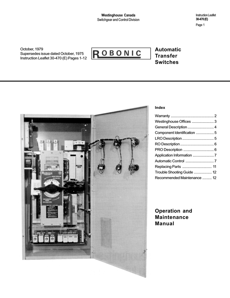 Westinghouse Automatic Transfer Switch Wiring Diagram - Wiring Diagram