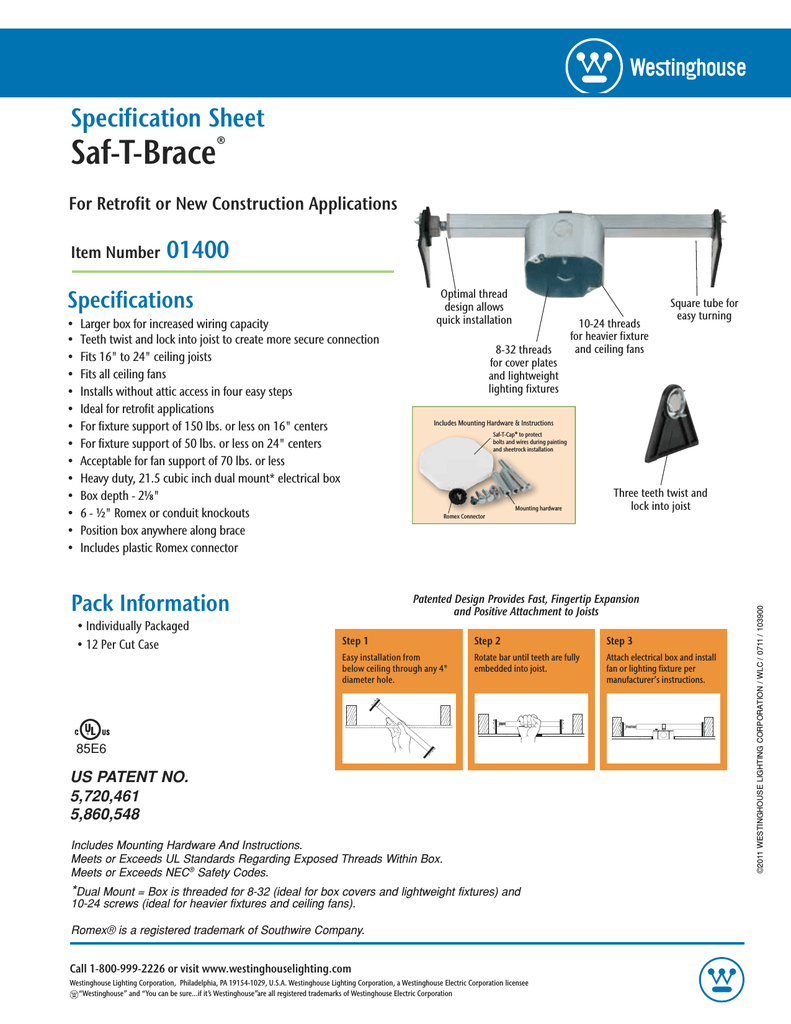 Westinghouse Saf T Brace 3 Teeth Twist And Lock With 2 1 8 Inch