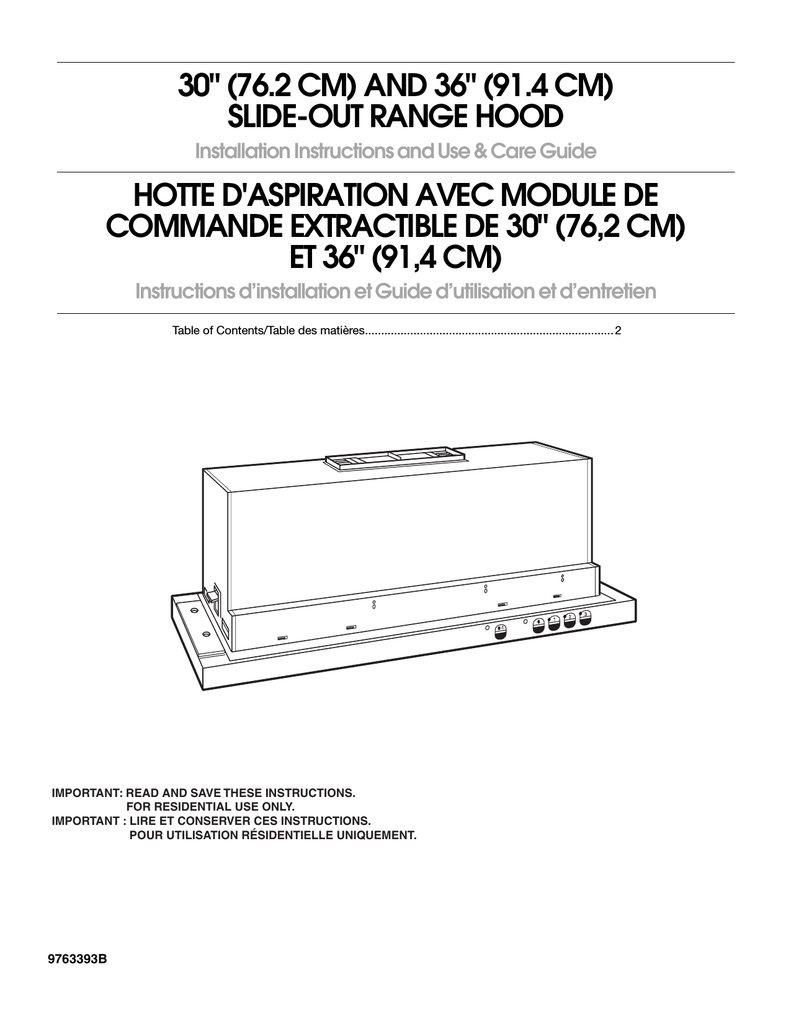 Whirlpool SlideOut Range Hood User's Manual Manualzz