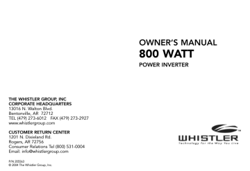 Whistler 800 WATT POWER INVERTER Owner's Manual | Manualzz