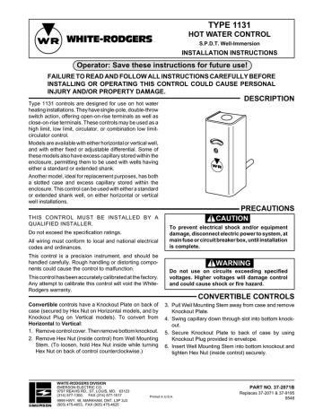 White Rodgers 1131-102 Well Immersion Single Control Installation Instructions | Manualzz