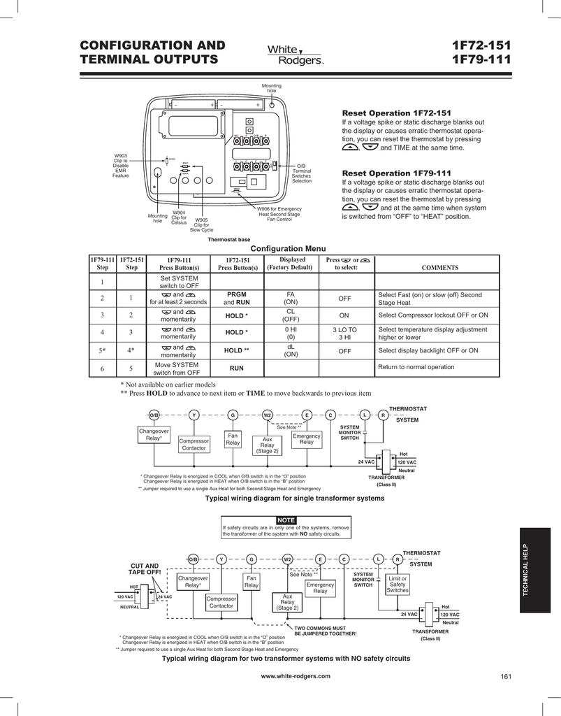 White Rodgers 1f72 151 Wiring And Configuration Manualzz