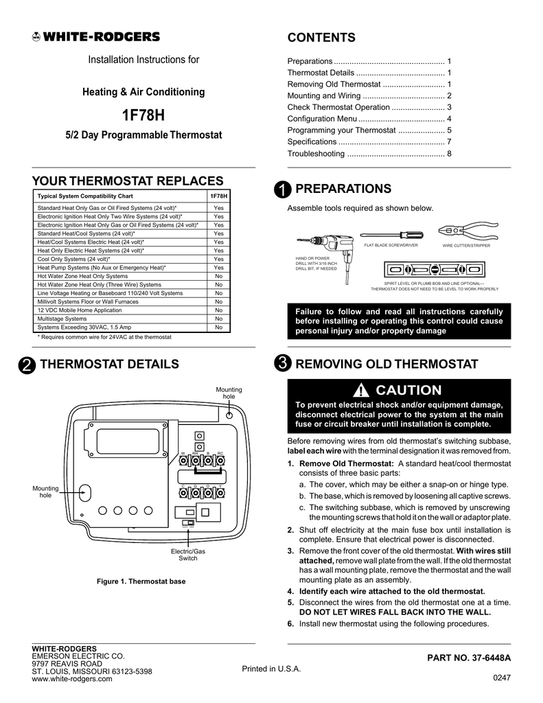 White Rodgers 1F78H User manual | Manualzz