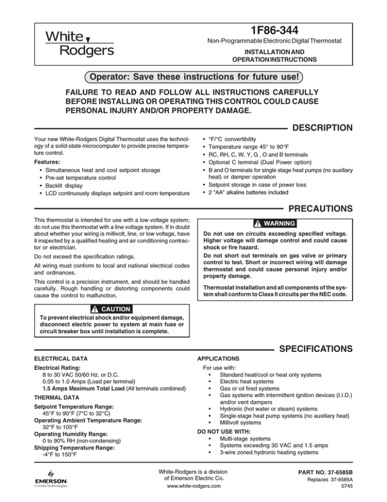 White Rodgers 1F86-344 Manual de usuario | Manualzz