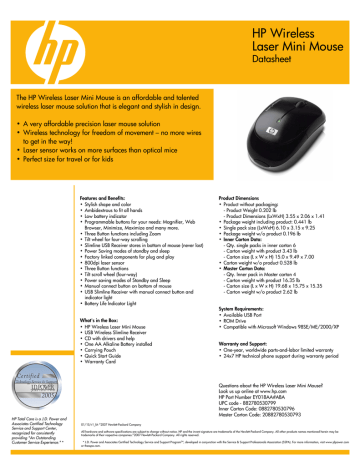 WHP Wireless Mouse Data Sheet | Manualzz