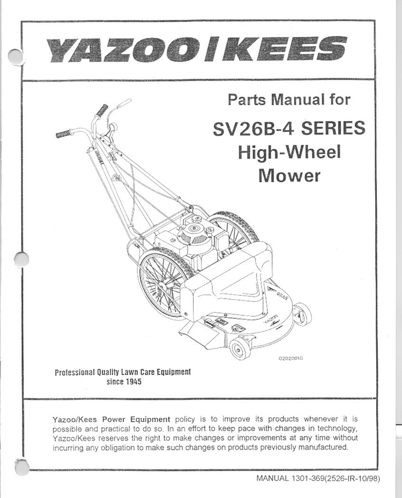 Yazoo mower best sale parts manual