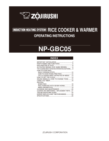 Zojirushi Np Gbc05 User S Manual Manualzz, Induction Heating System Rice Cooker & Warmer Np Gbc05
